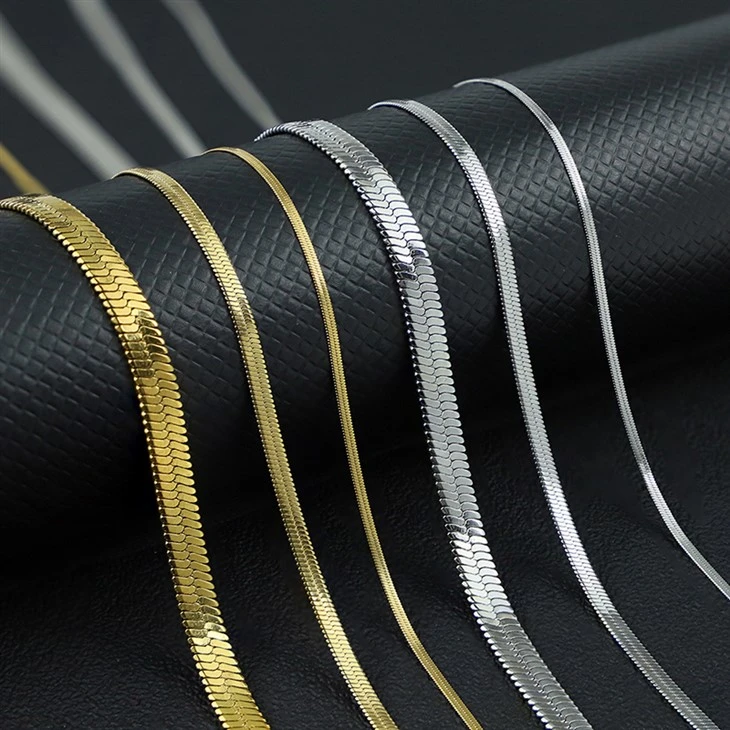 Stainless Steel Herringbone Chain Necklace in Gold & Silver Stainless Steel Herringbone Chain Necklace in Gold & Silver