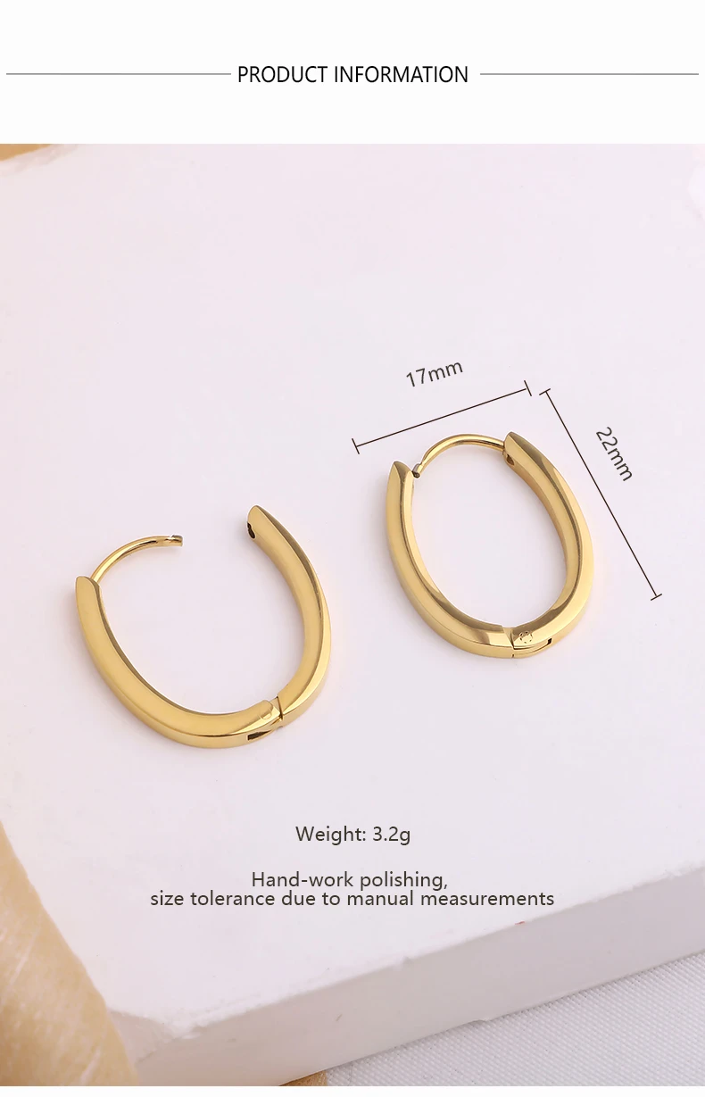 Stainless Steel PVD Polished Mini Oval Hoop Earrings size detail Stainless Steel PVD Polished Mini Oval Hoop Earrings size detail